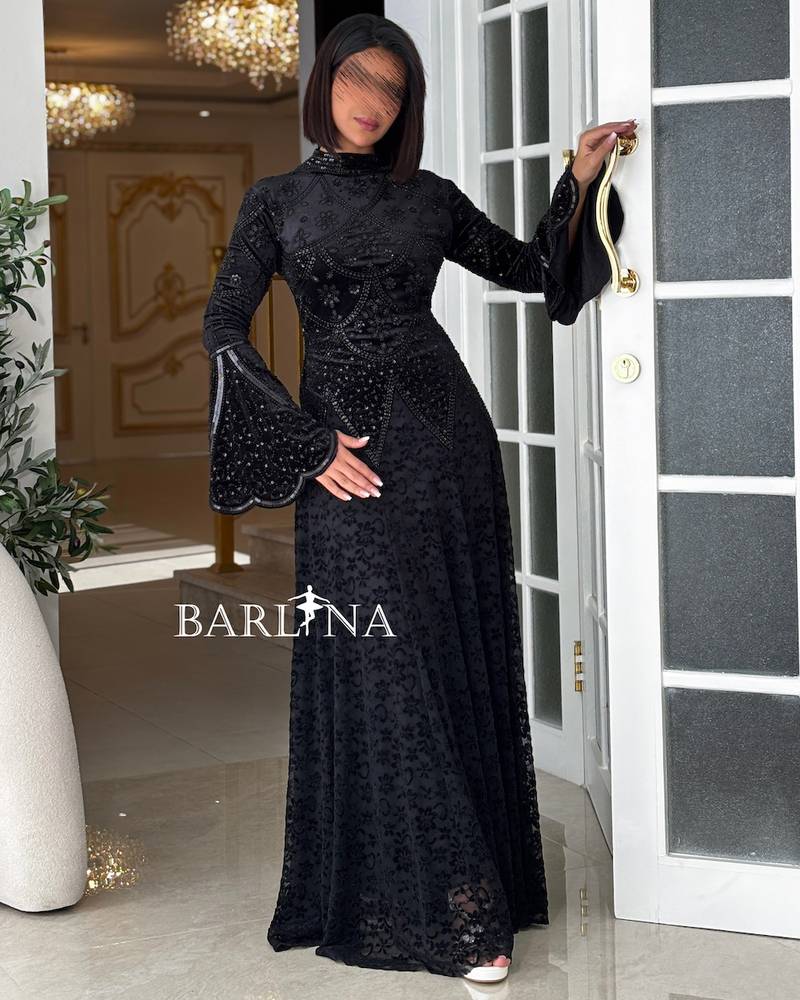 Long black dress with lace details