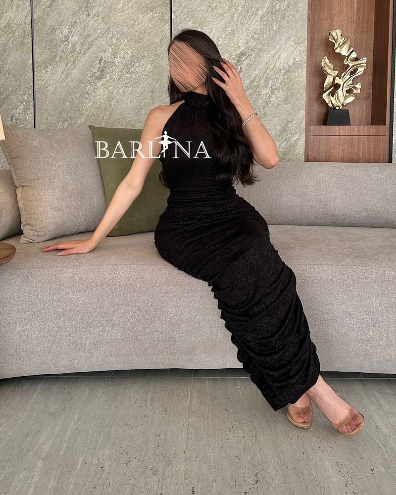 Black halter neck fitted dress