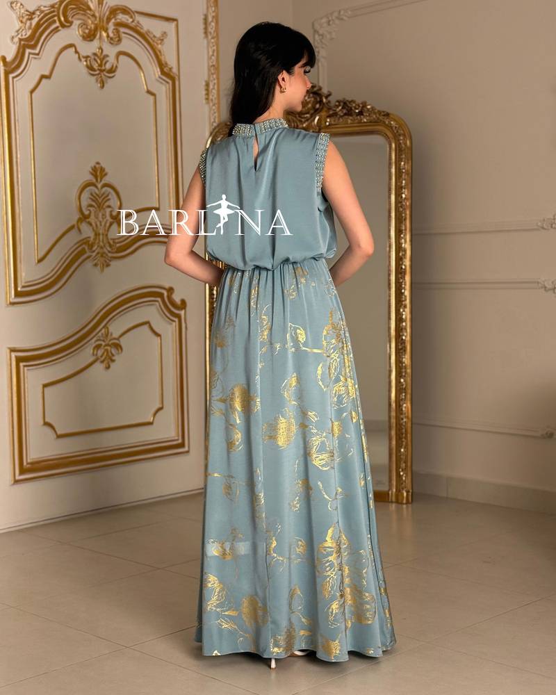 Soft Tiffany dress with elegant gold prints