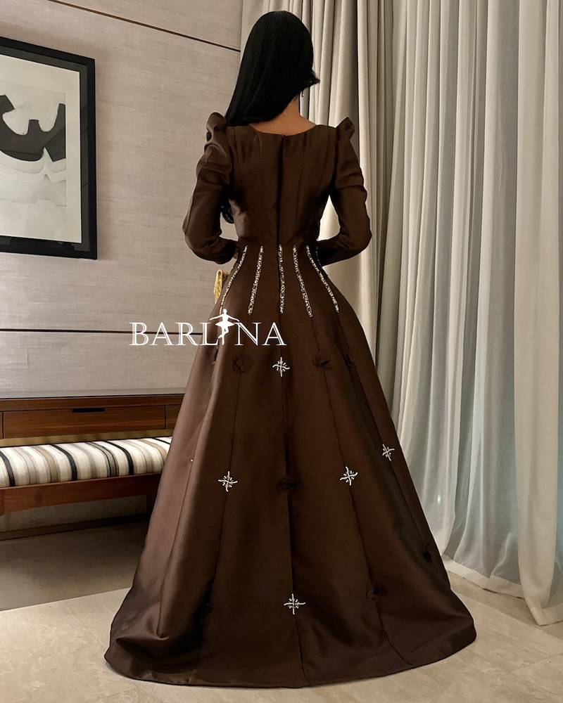 Royal brown long dress with classic cut