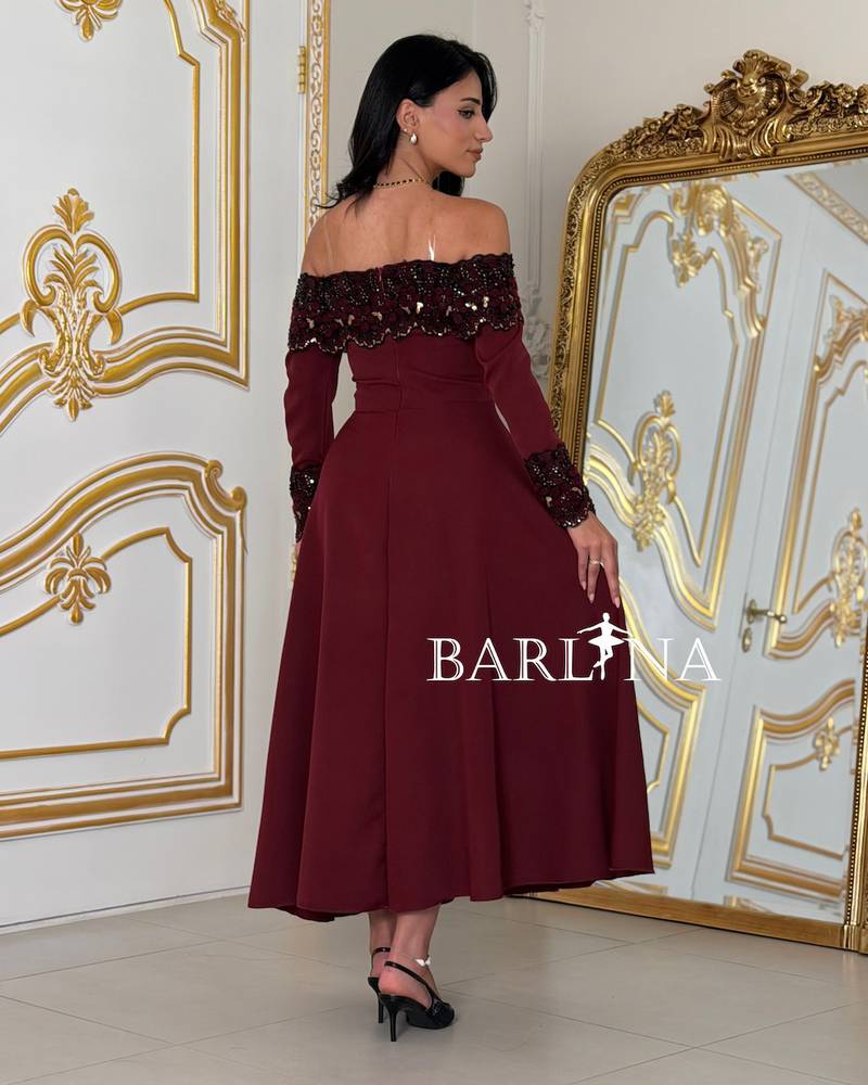 Burgundy off-shoulder midi dress