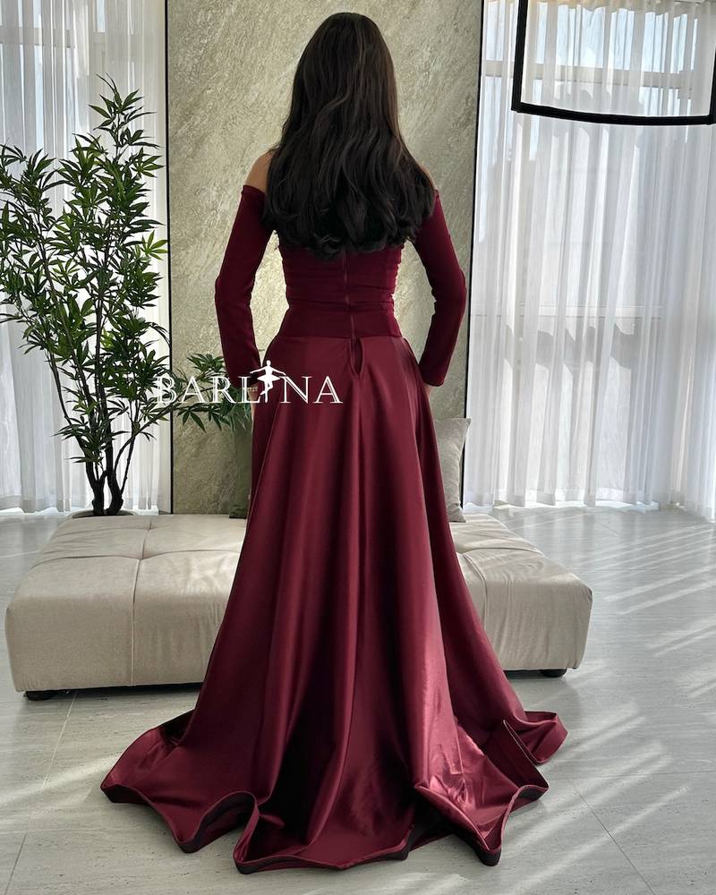 Royal burgundy long dress with luxurious tail