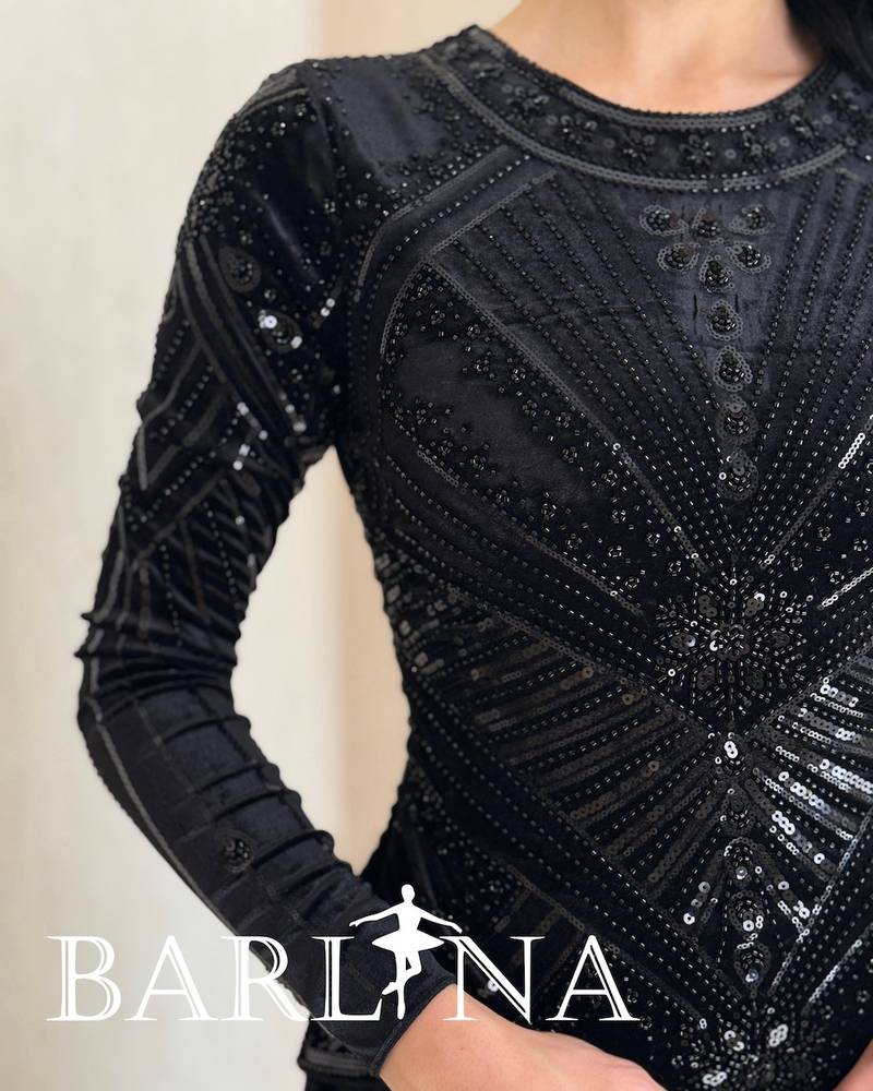 Royal black lace dress with velvet sleeves