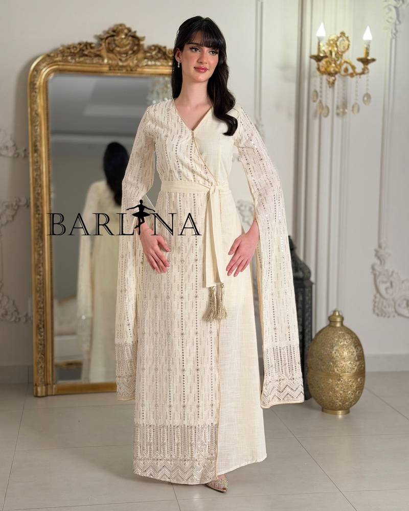 Luxurious wrap-style jalabiya adorned with sequins