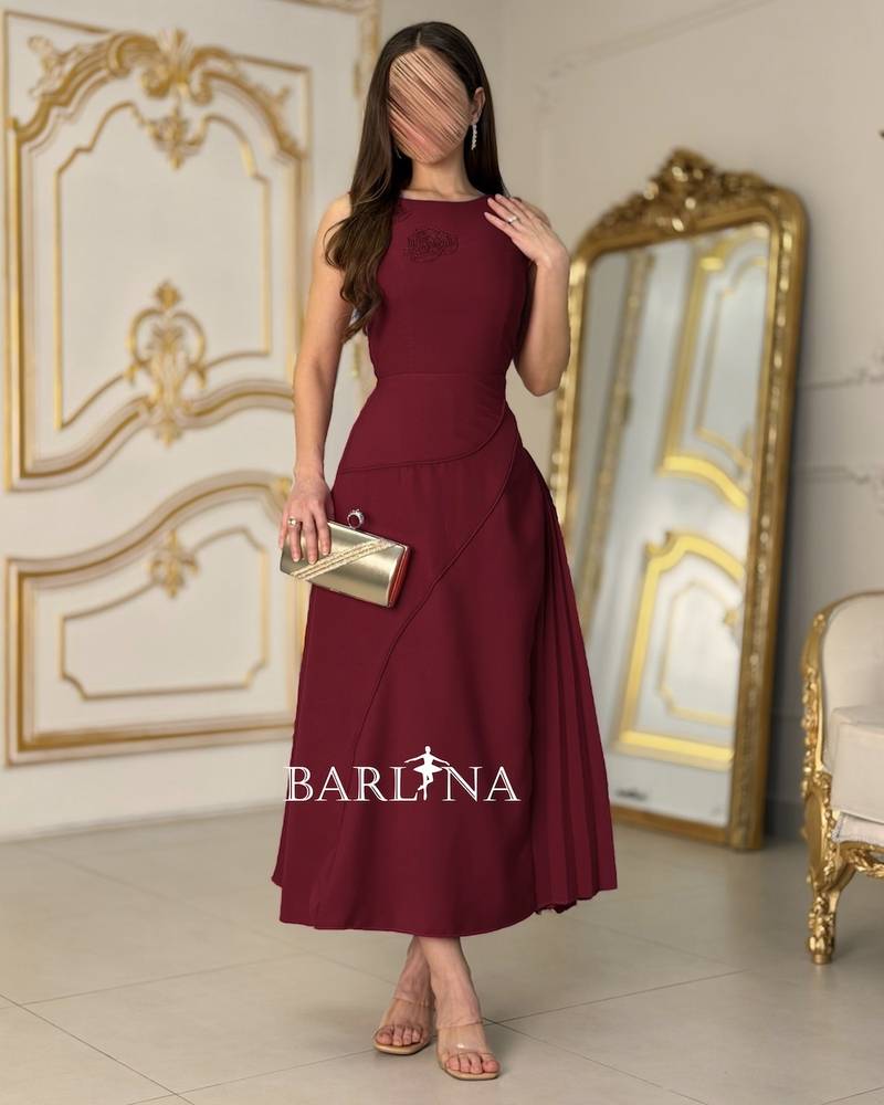 Burgundy dress with beaded floral embroidery