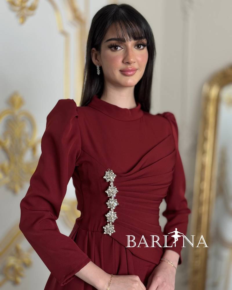 Elegant burgundy dress with delicate crystal detailing
