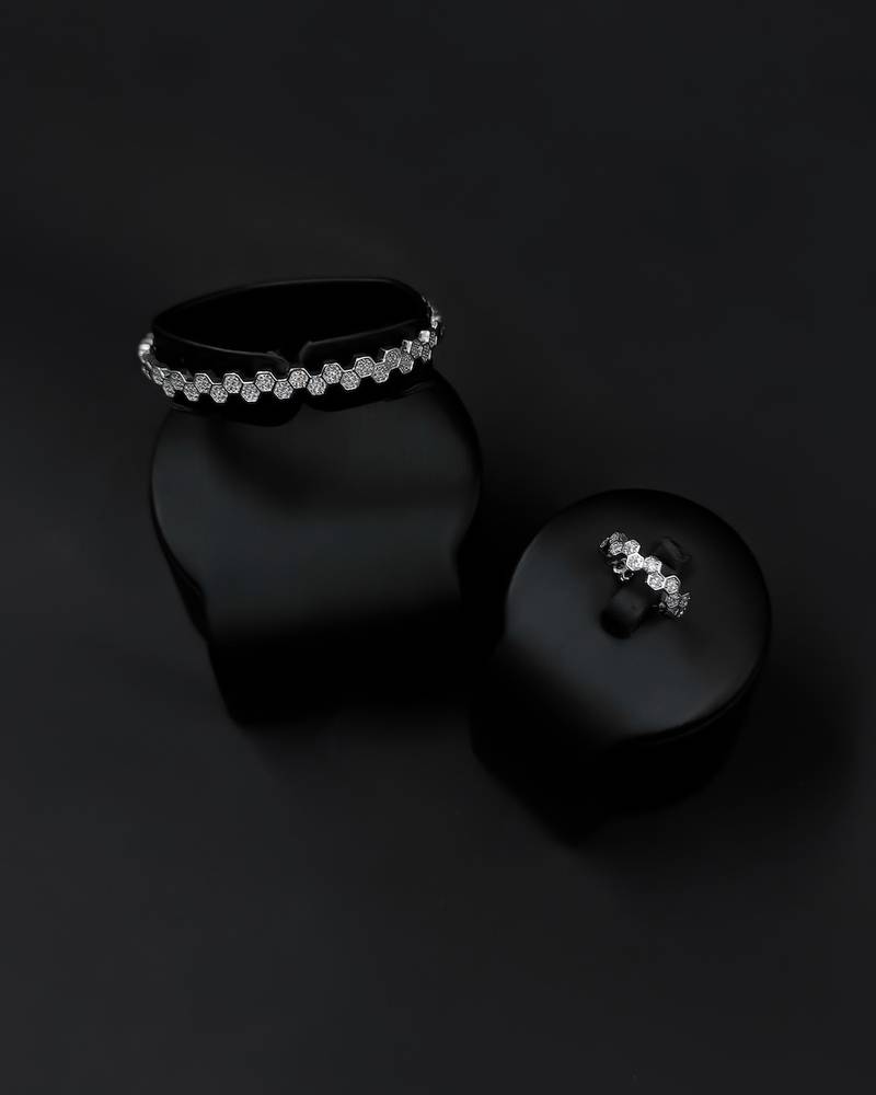 Elegant hexagonal bracelet and ring set