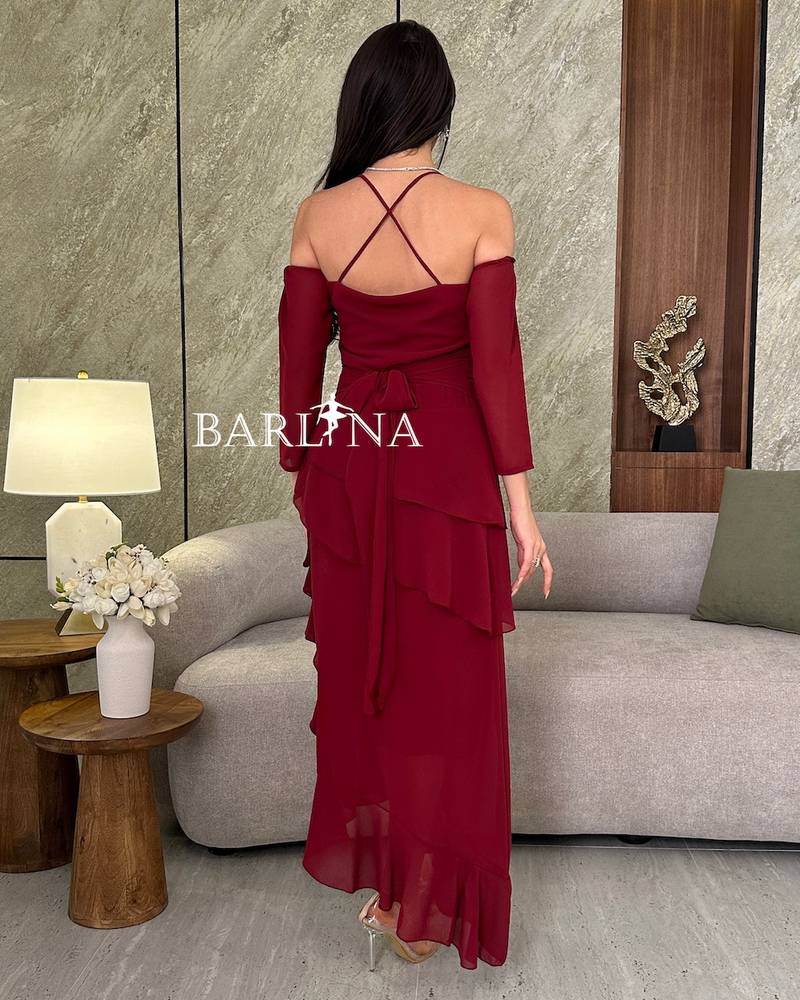 Soft burgundy dress with crossed straps