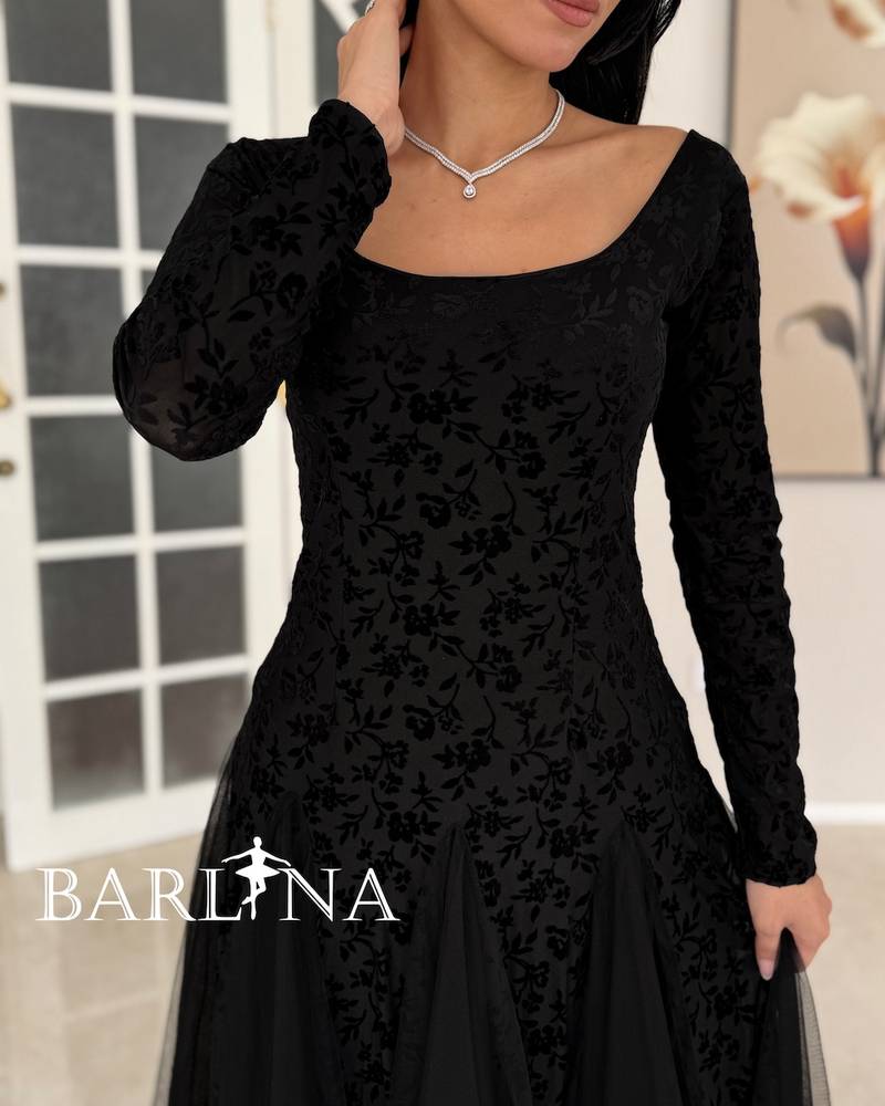 Black midi dress with velvet rose fabric