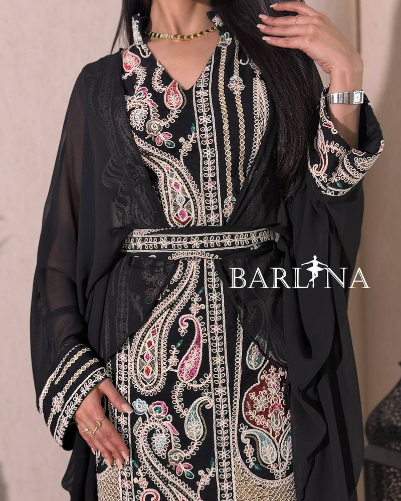 Jalabiya with luxurious multi-colored embroidery