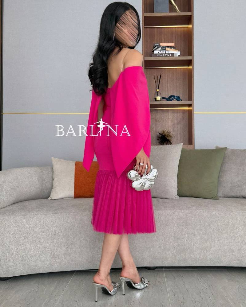 Soft fuchsia off shoulder dress