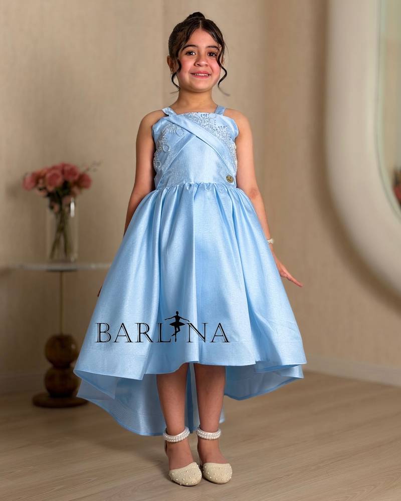 Girls' light blue puffy sleeveless dress