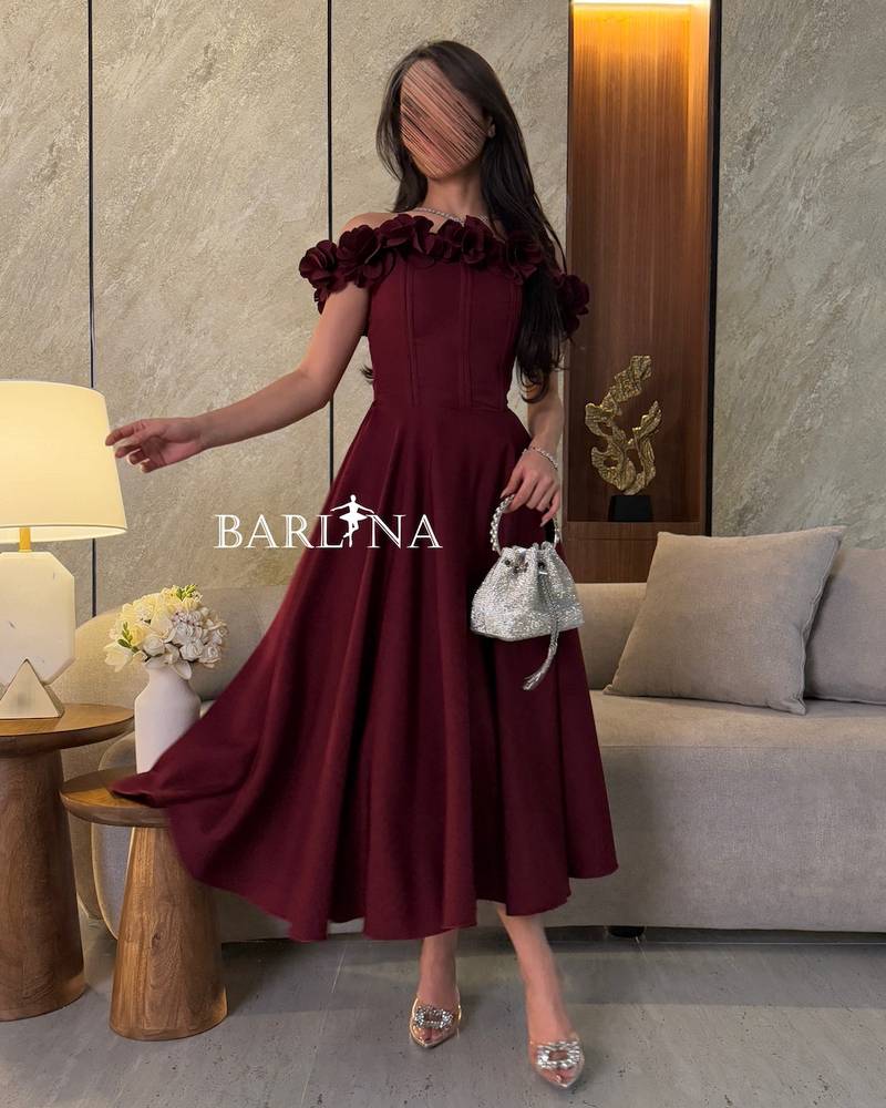 Burgundy Corset Dress with Floral Shoulders