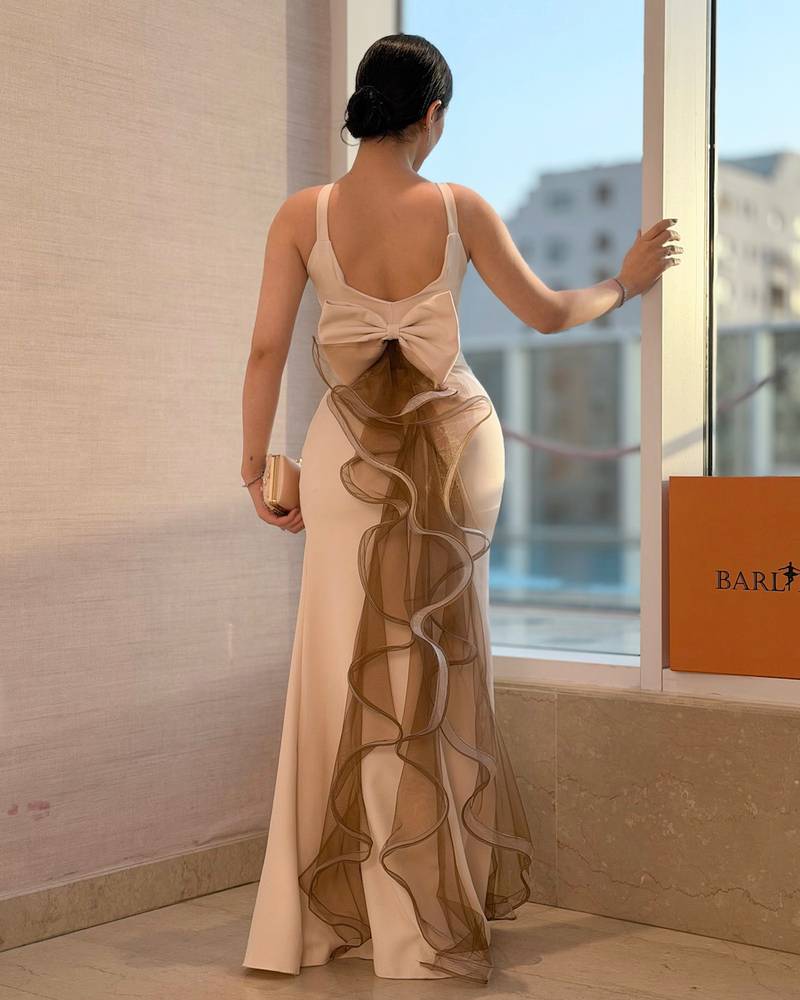 Soft beige halter mermaid dress