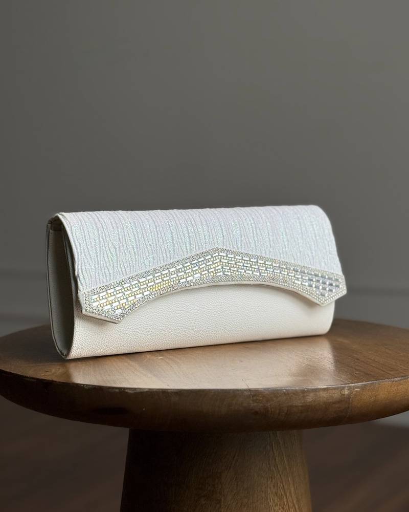 An elegant bag decorated with sparkling rhinestones