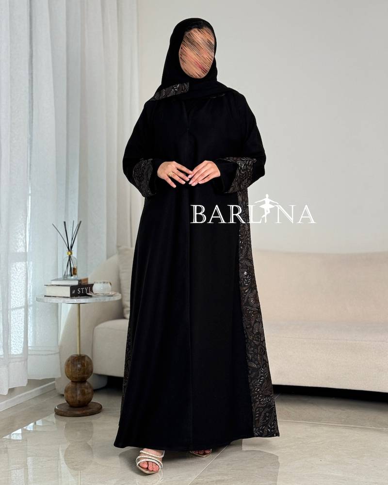 Luxury black abaya with embroidered patterns on the back