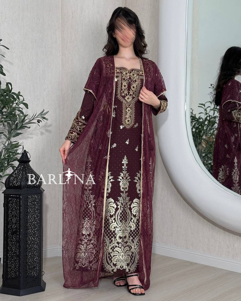 Luxurious jalabiya with sheer lace trim
