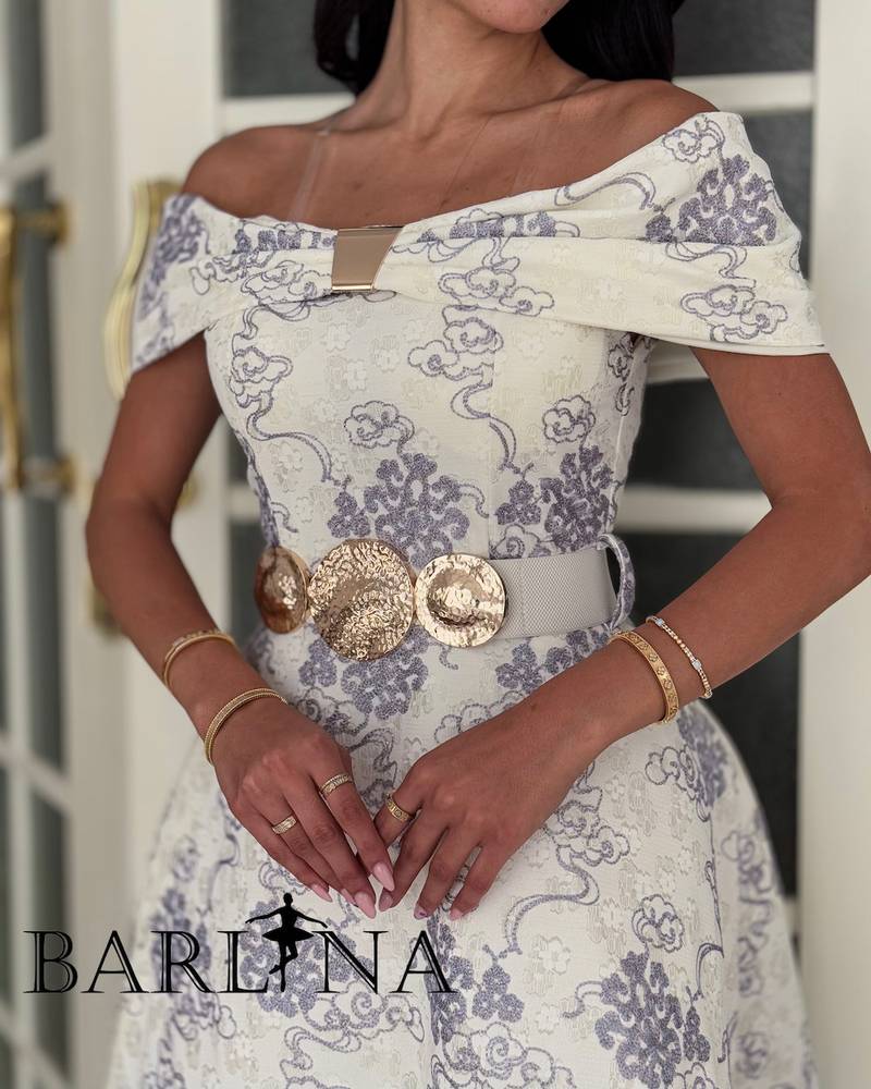 Soft off-shoulder flared floral dress