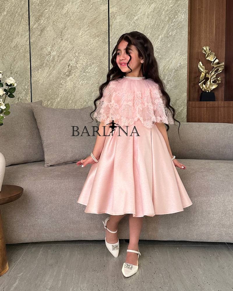 Girls pink dress with luxurious tulle cape