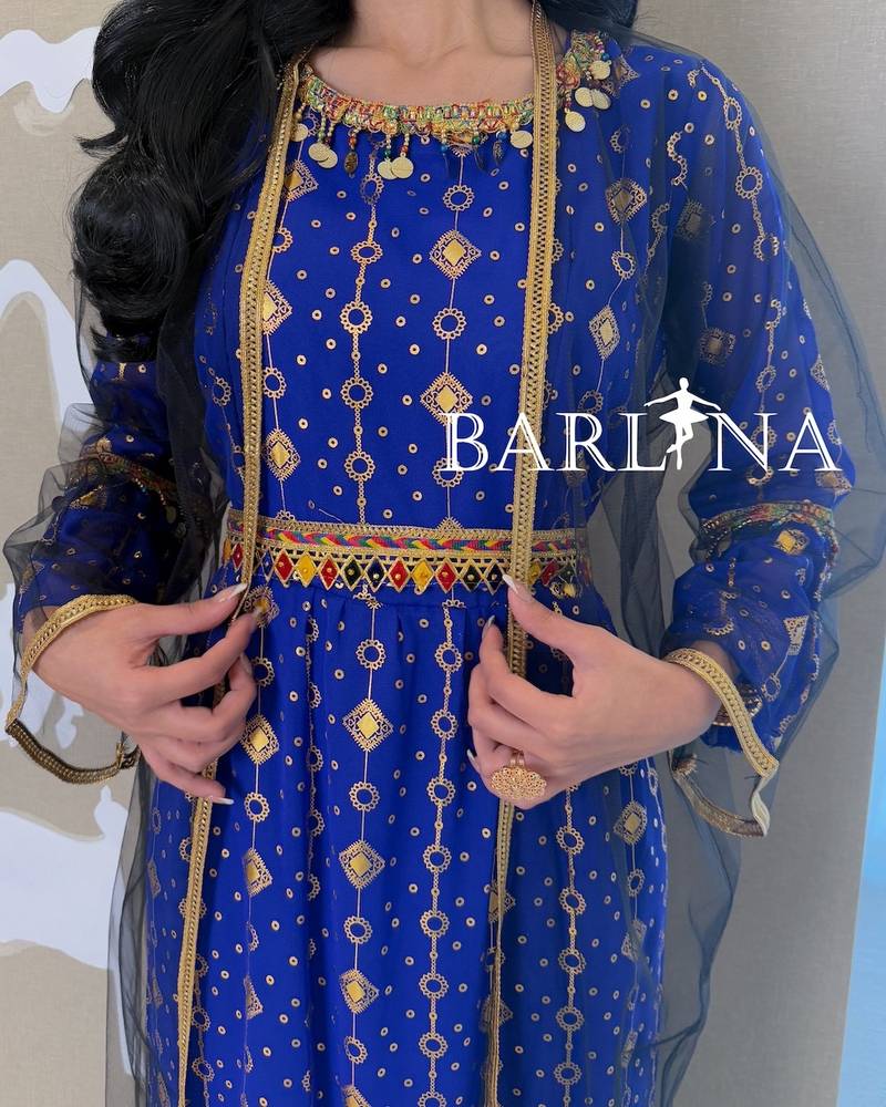 Traditional blue jalabiya with sheer abaya
