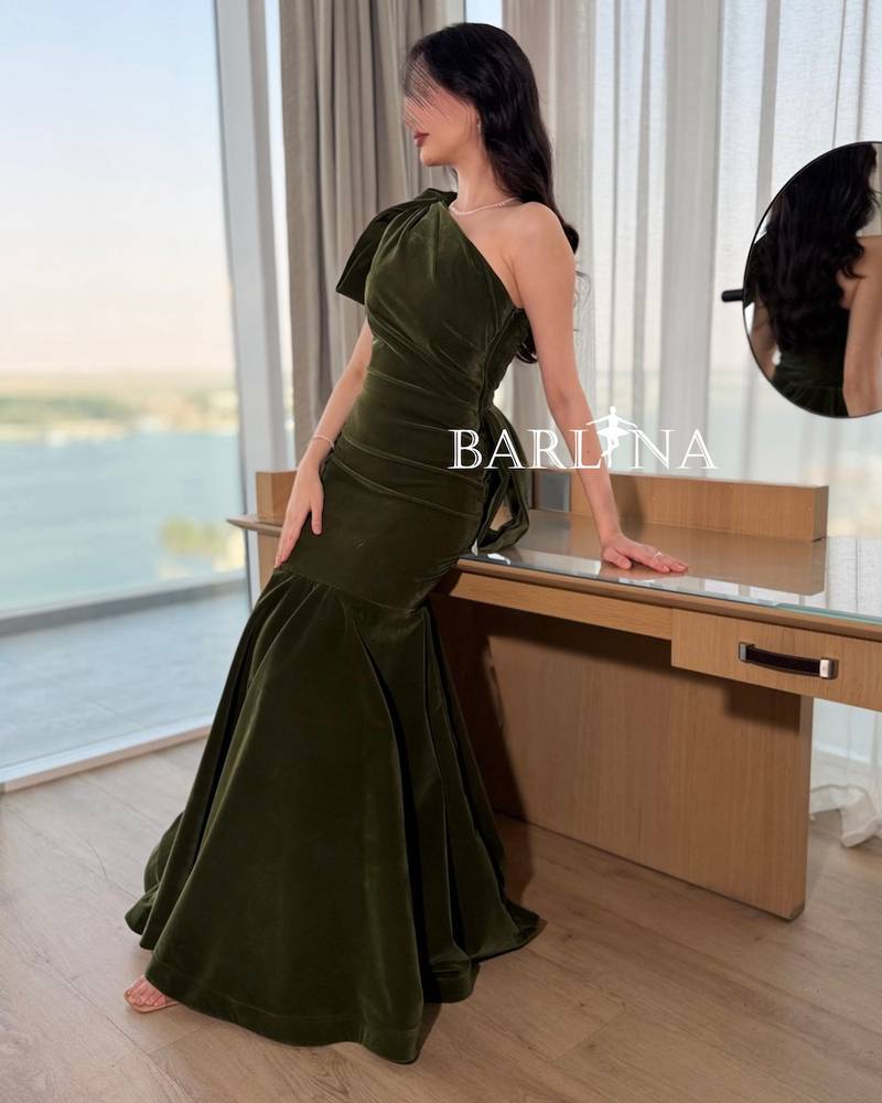 Olive green velvet mermaid dress