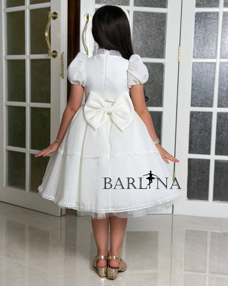 white fluffy girl's dress with short sleeves