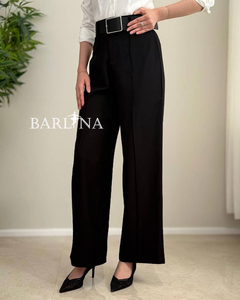 Straight-leg formal trousers with a black belt