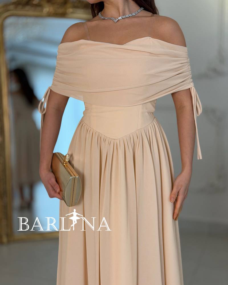 Beige midi dress with lightweight fabric and an elegant cut