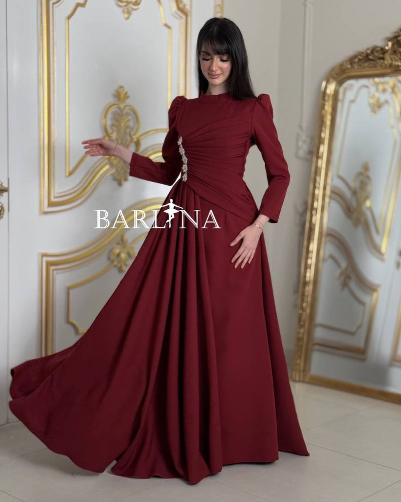 Elegant burgundy dress with delicate crystal detailing