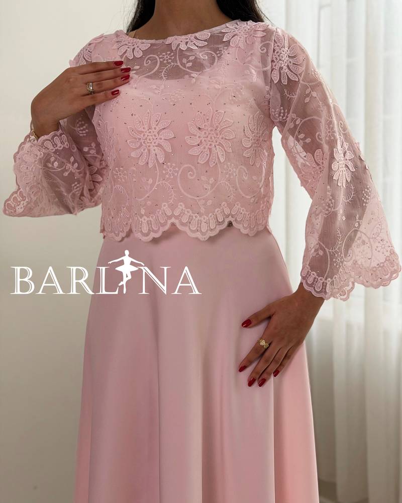 Elegant pink dress with a sheer top