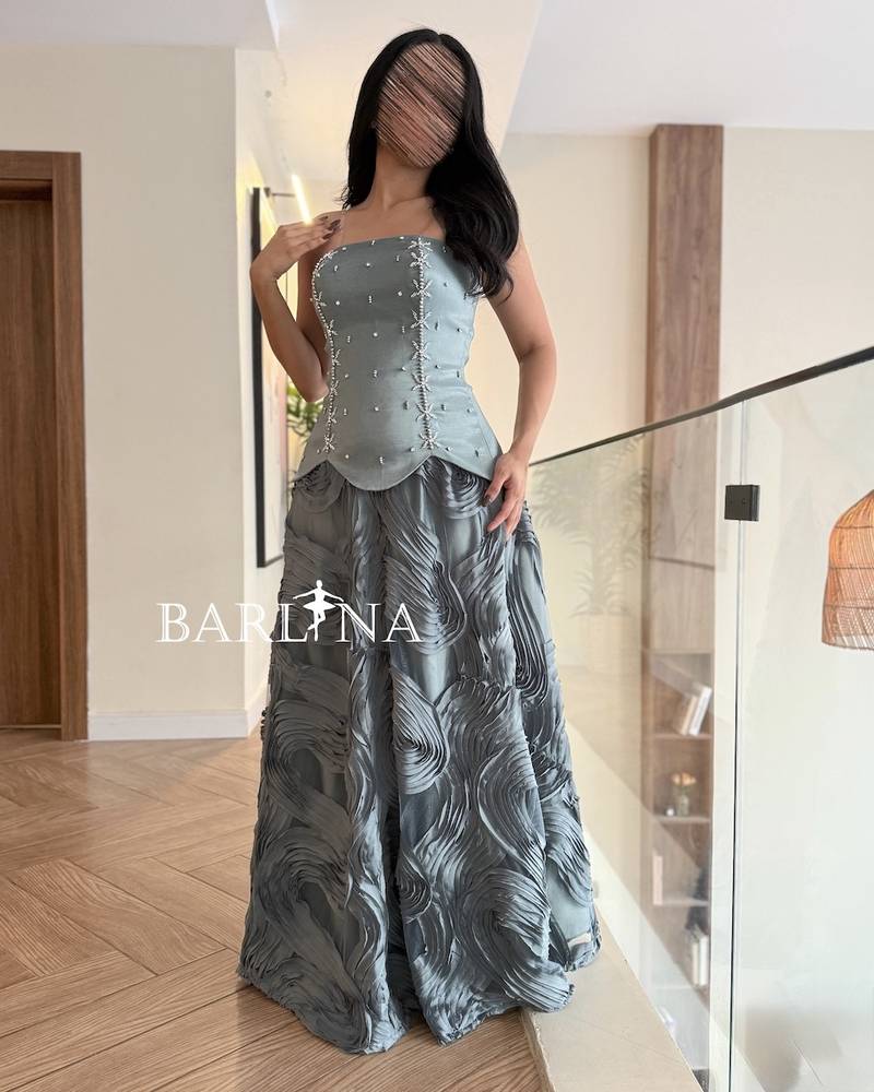 Gray corset dress embroidered with pearls