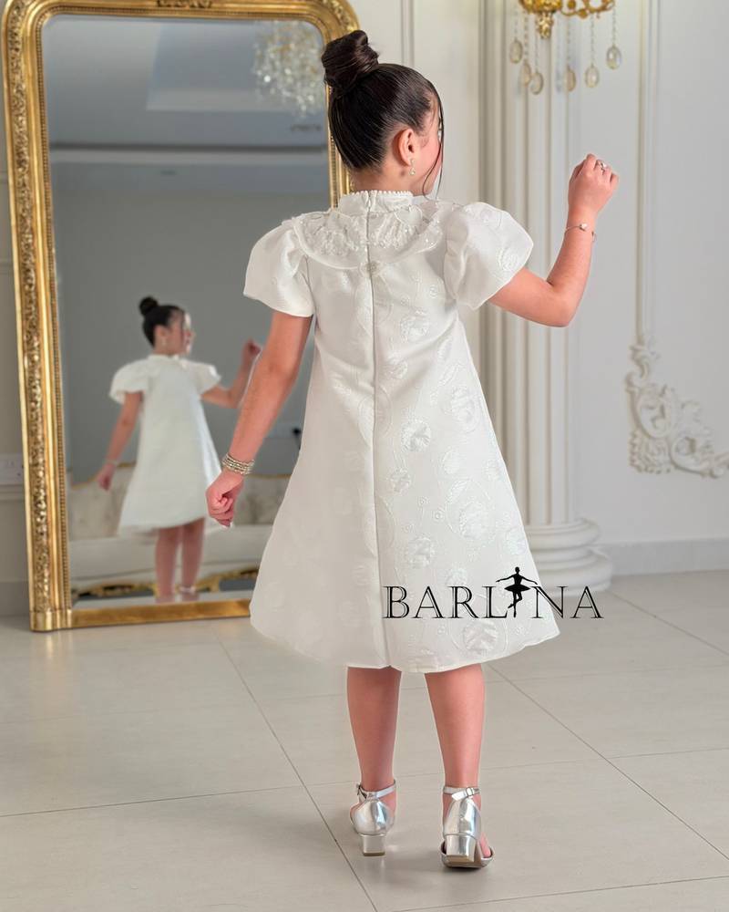 Simple white straight-cut girl's dress