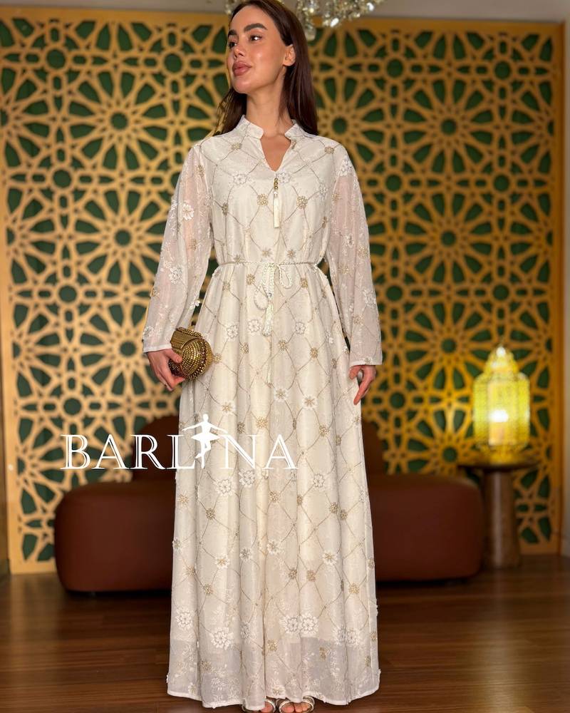 Long offwhite embroidered jalabiya