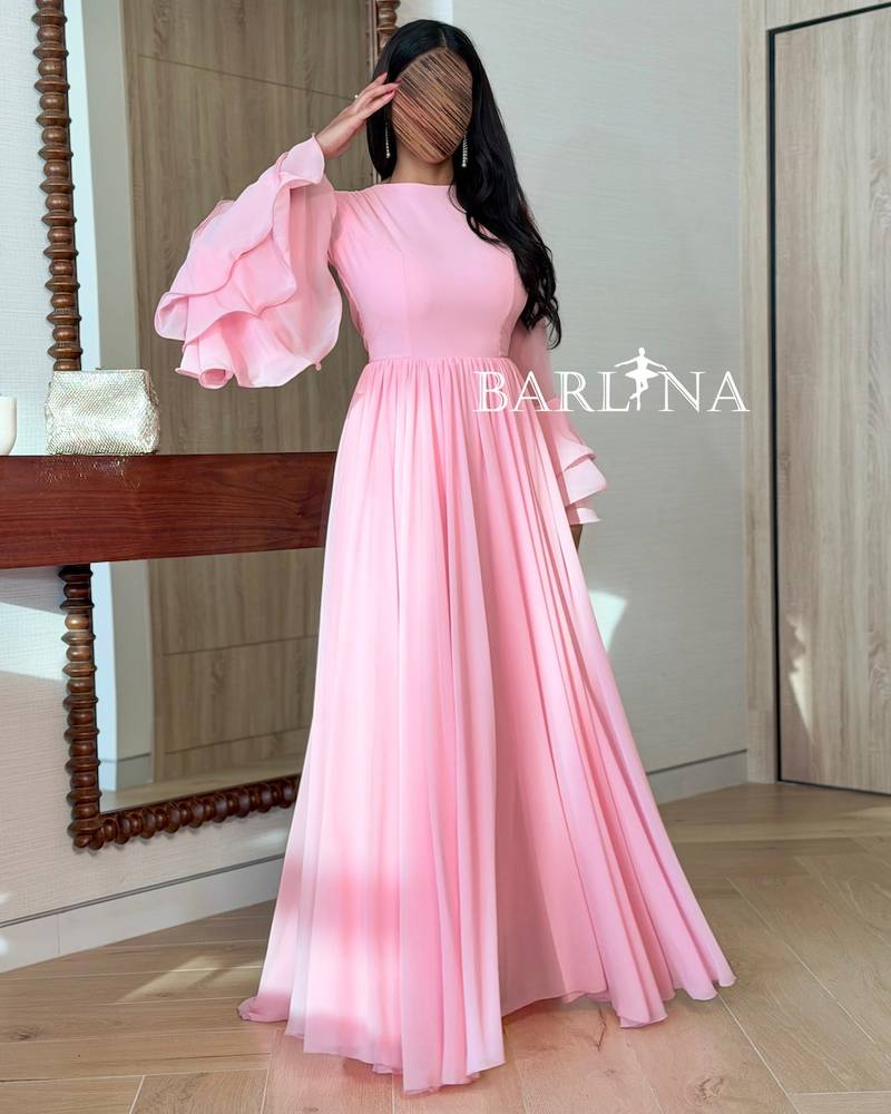 Pink dress with layered sleeves and open back