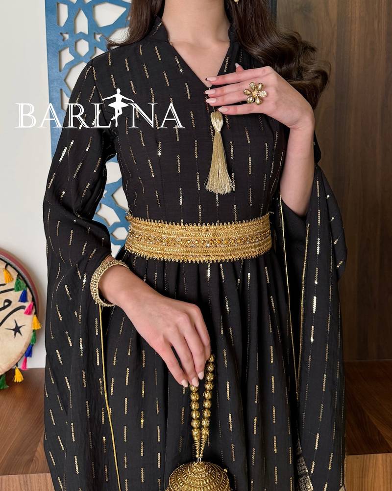 Elegant black jalabiya with shiny sequins