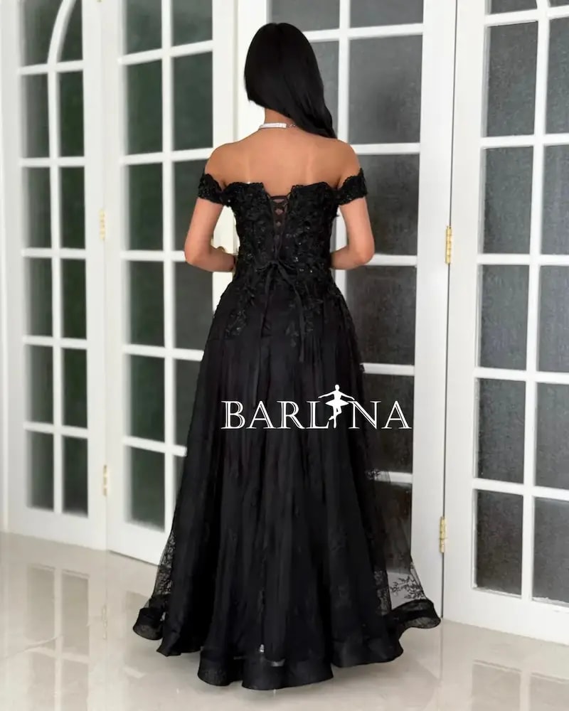 Black evening dress with lace fabric
