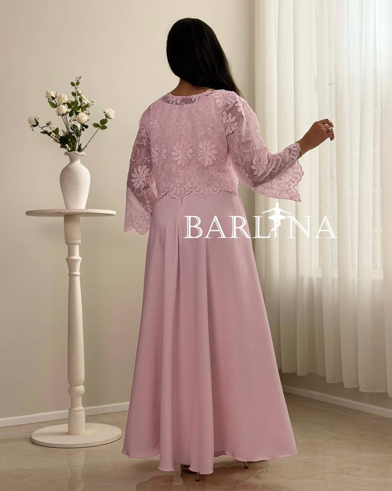 Elegant pink dress with a sheer top