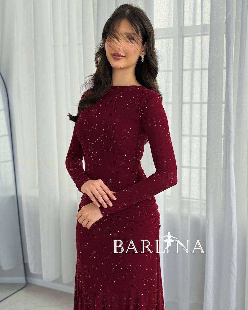 Burgundy velvet dress adorned with shimmering dots