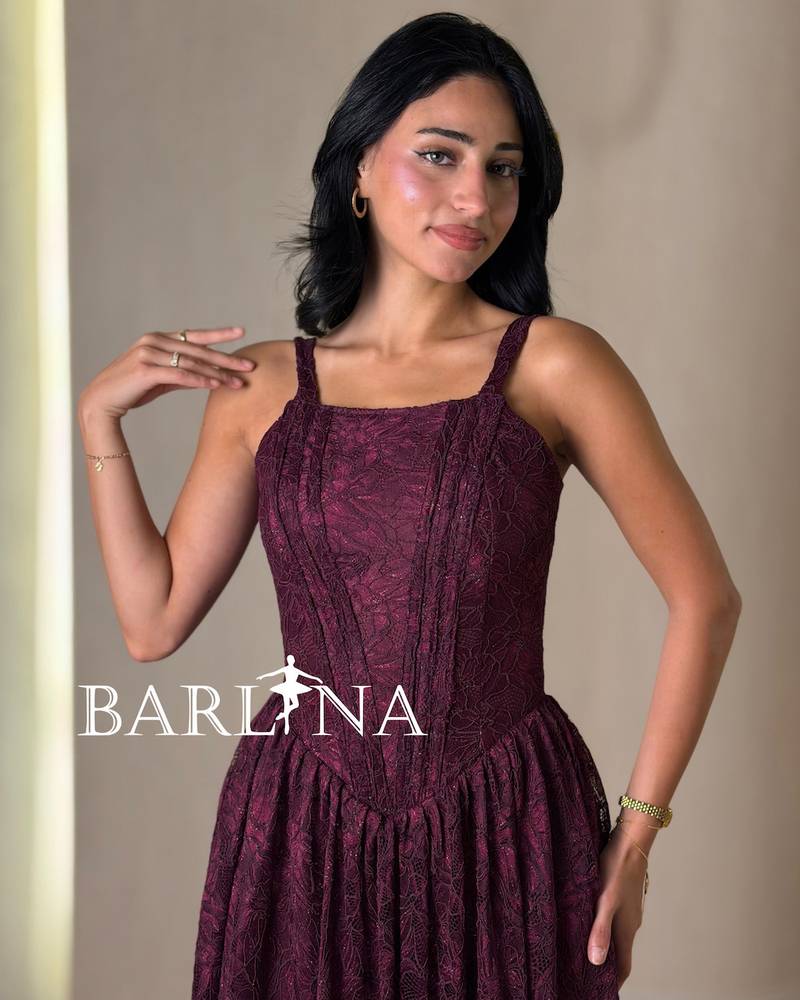 Burgundy lace midi dress with straps