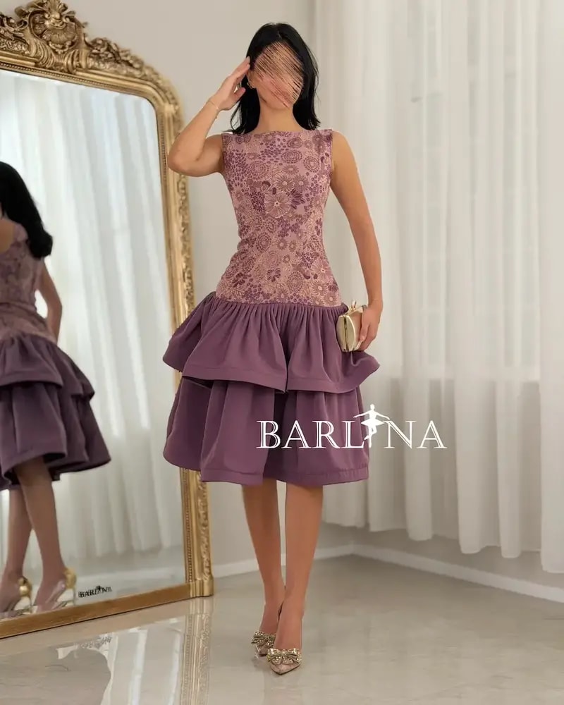 Purple floral dress with a fitted bodice