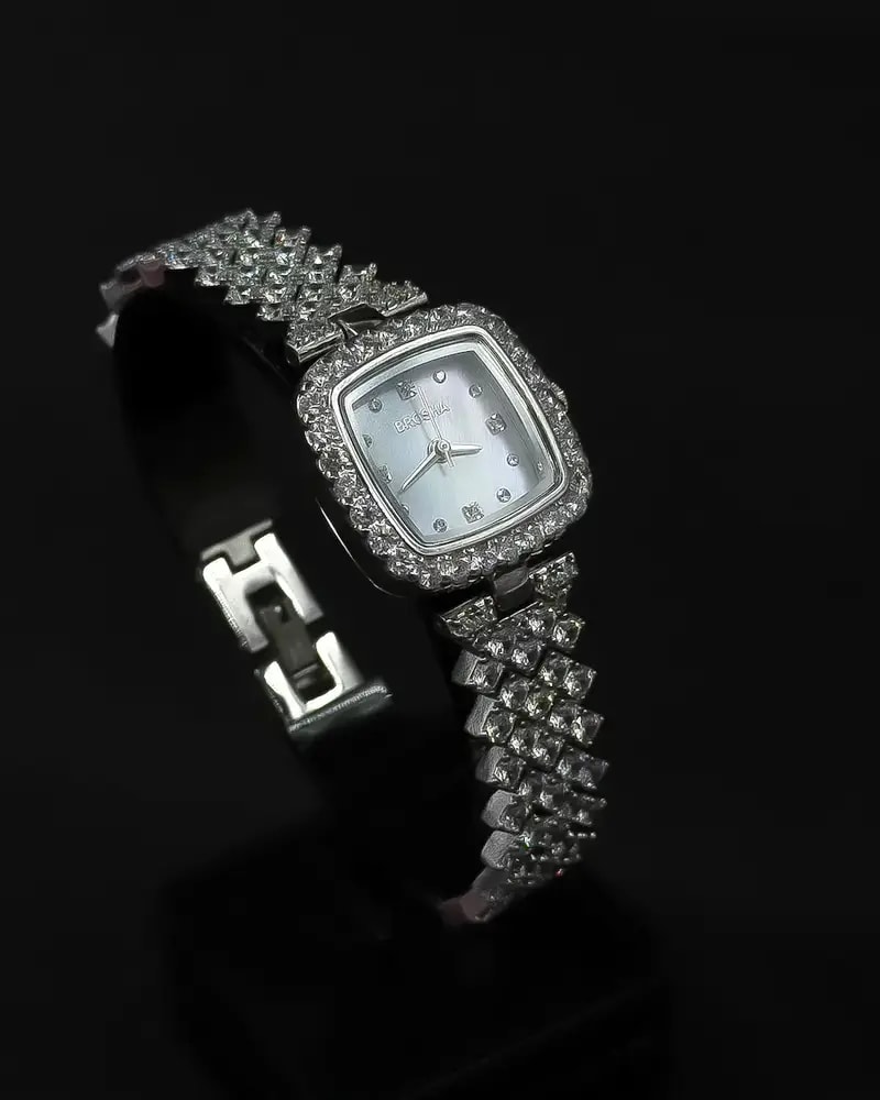Women's silver watch studded with sparkling crystals