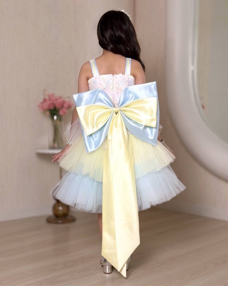 Colorful girls' dress with soft tulle layers