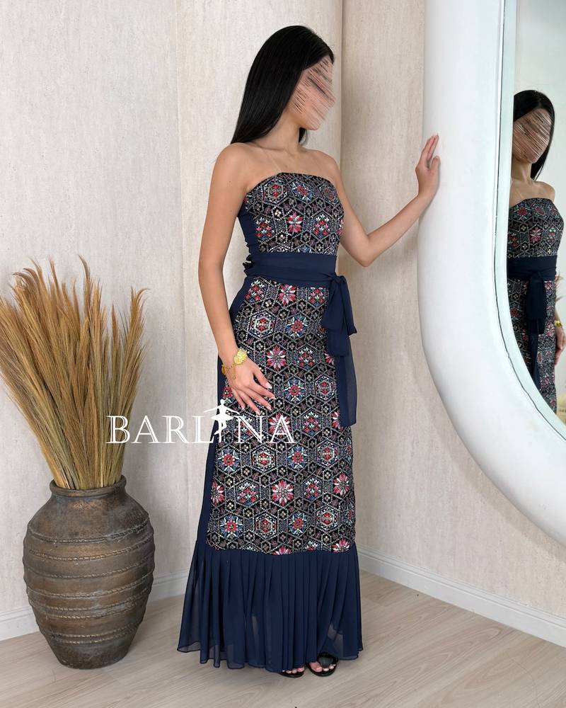 Navy blue embellished jalabiya with a sheer abaya