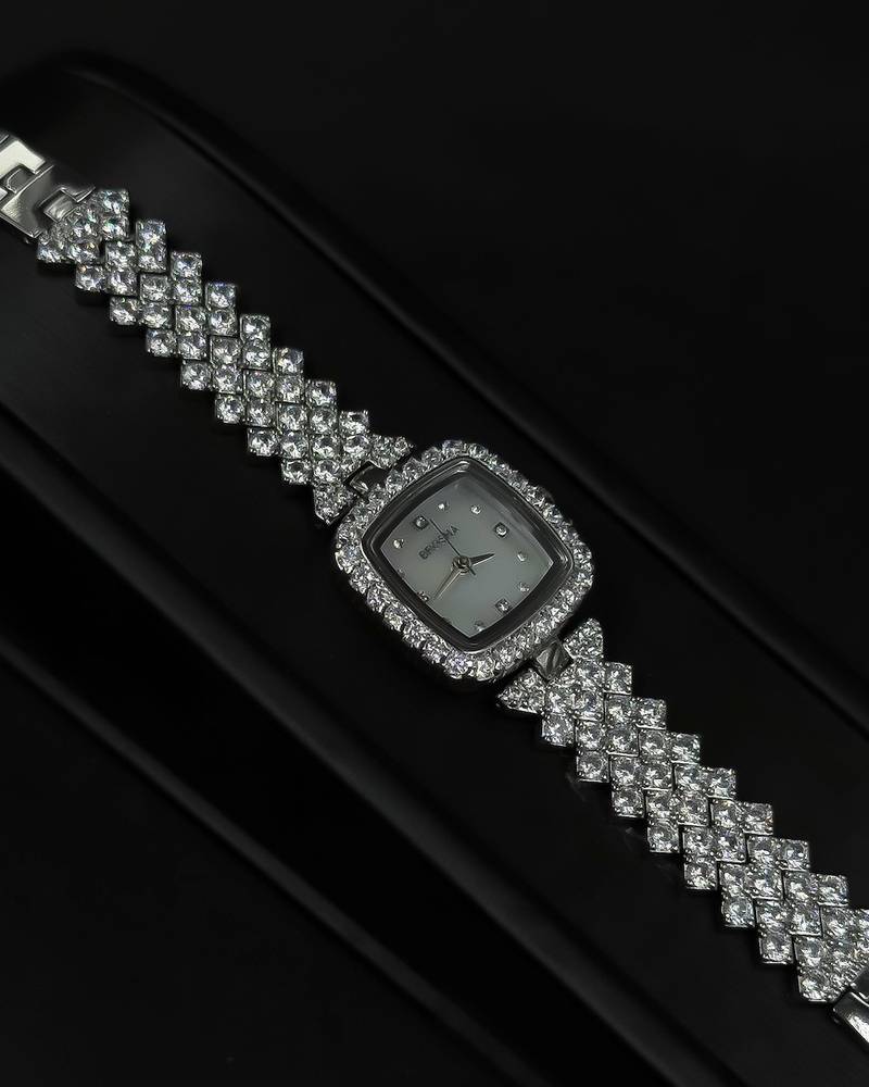 Women's silver watch studded with sparkling crystals