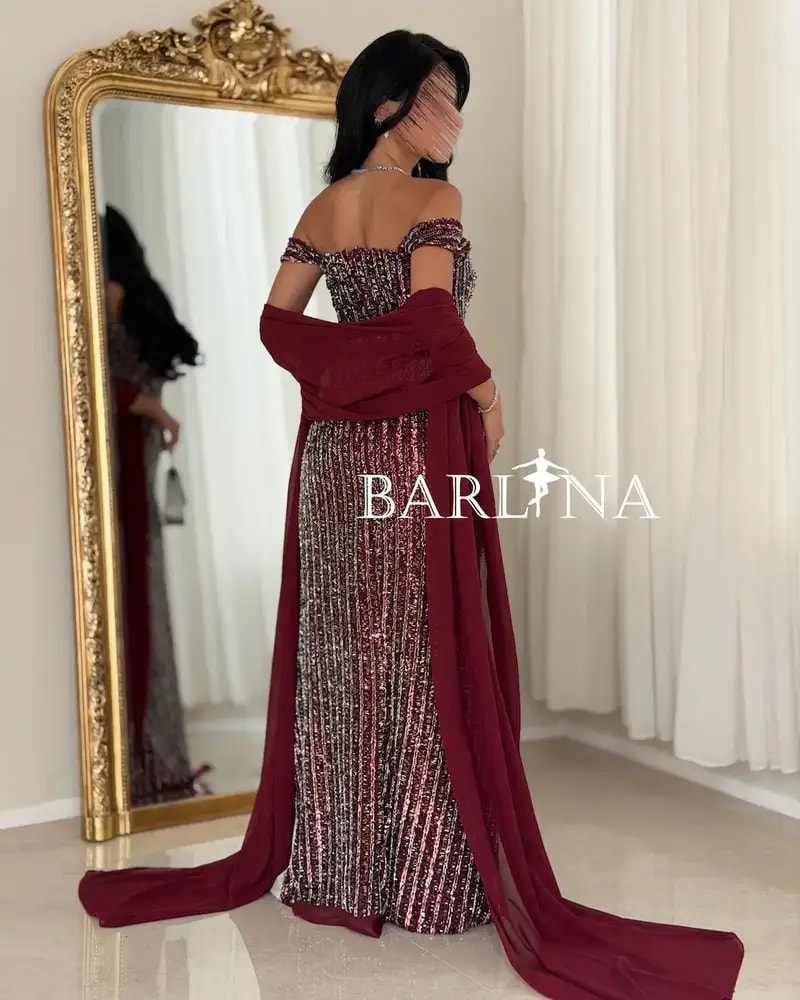 Burgundy sequined evening dress