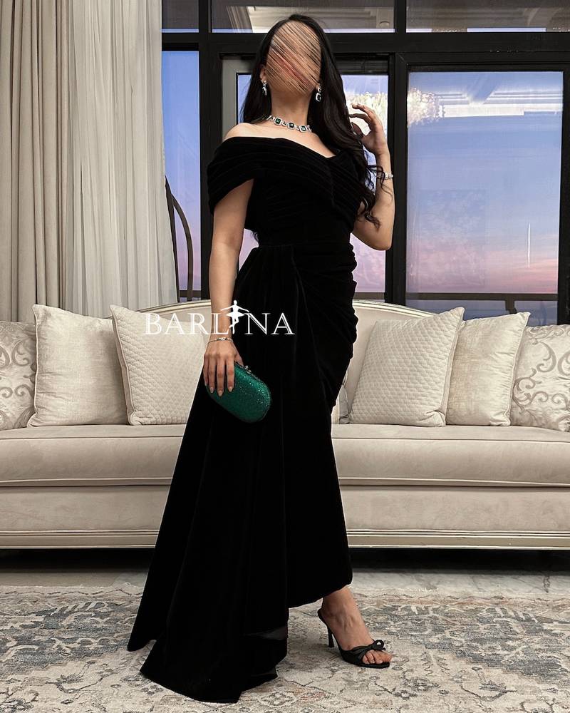 Black Velvet Off Shoulder Dress