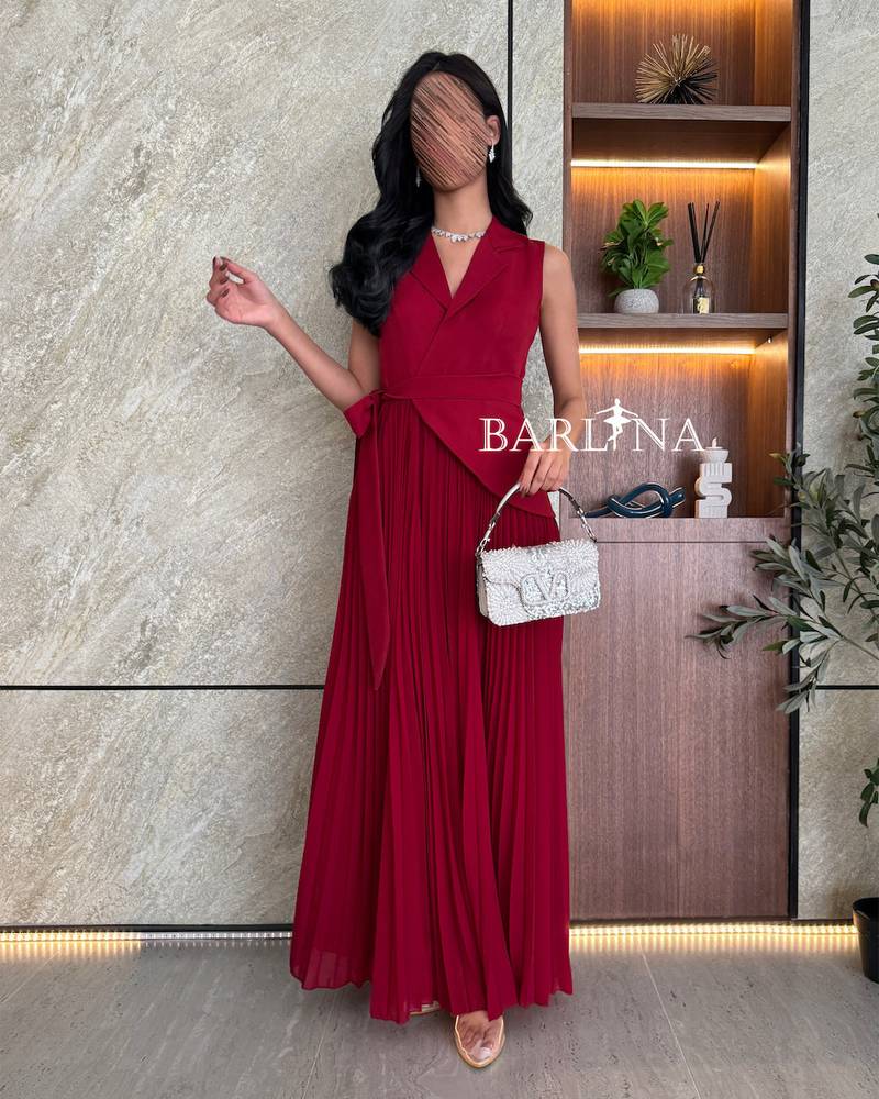Classic red dress with elegant pleats