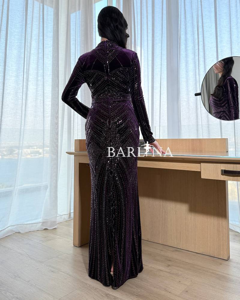 Purple velvet dress with shimmering embroidery