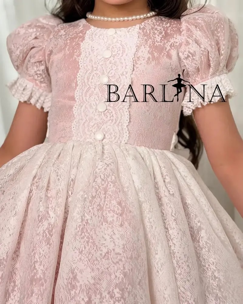 Light pink girls' dress with elegant lace