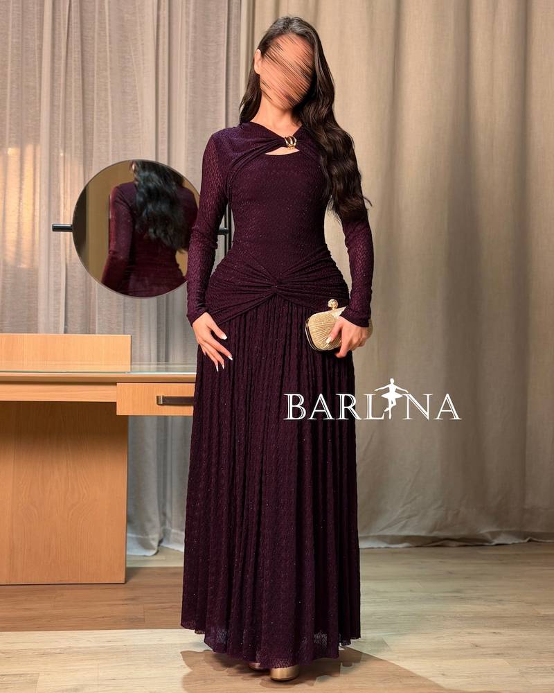 Elegant purple dress with patterned fabric